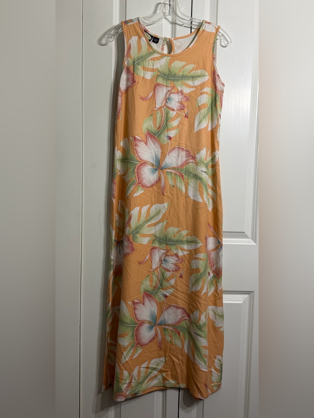 Tommy Bahama Vintage 100% Silk Sleeveless Floral Maxi Peach Dress Size S